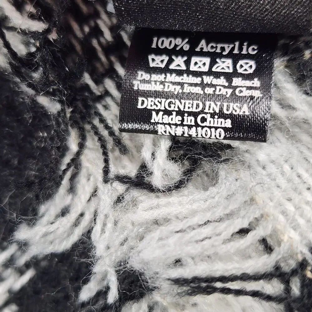 Black White Plaid‎ Fringe Blanket Scarf Shawl Wrap 52x52 NWT